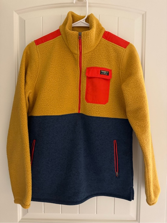 L.L. Bean Tops - L.L. Bean Women’s Colorblock Fleece Pullover - Mustard, Navy & Poppy size small